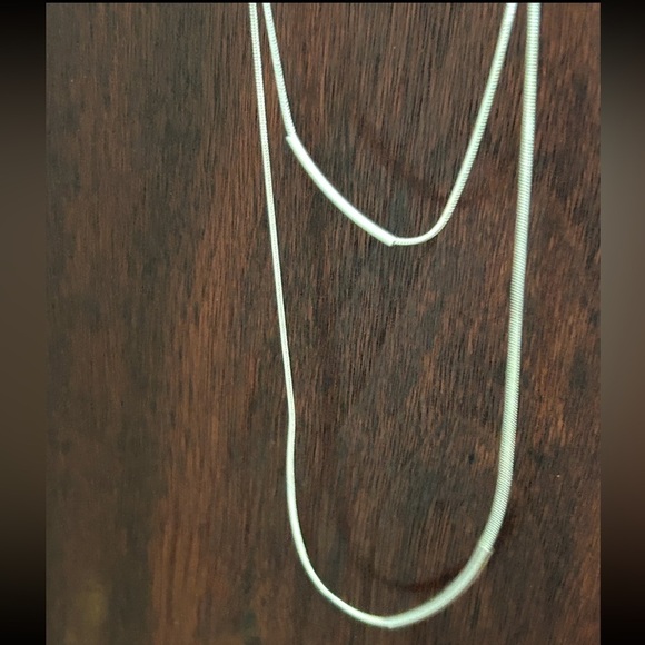 Tubular Smooth Double Rope Necklace Silver Tone Moveable Pendants - Picture 7 of 15